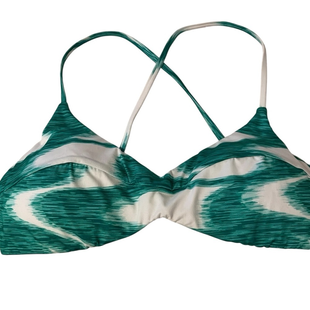 Seafolly Wavelength Cross Back Bralette Bikini Top Green White Women's 10 US NWT - Picture 5 of 11